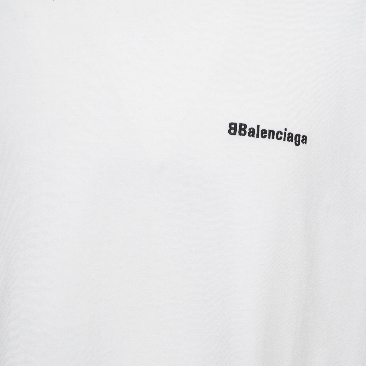 Pre Owned Balenciaga White Logo Print Cotton T-Shirt M