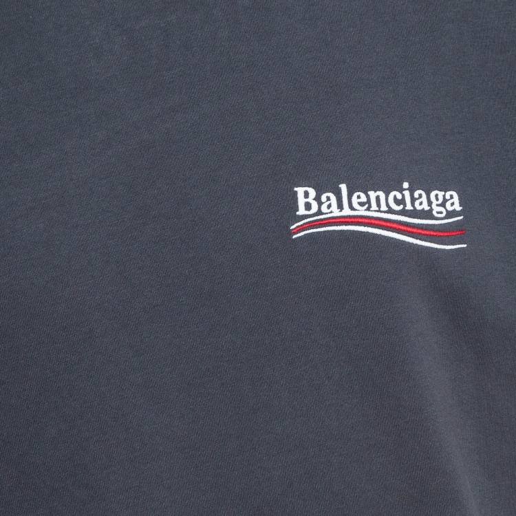 Pre Owned Balenciaga Grey Embroidered Cotton Oversized T-Shirt XS