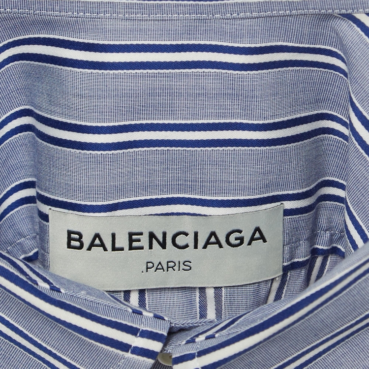Pre Owned Balenciaga Blue Striped Cotton Button Front Shirt L