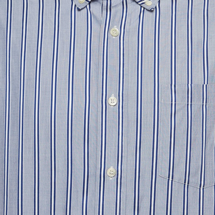 Pre Owned Balenciaga Blue Striped Cotton Button Front Shirt L
