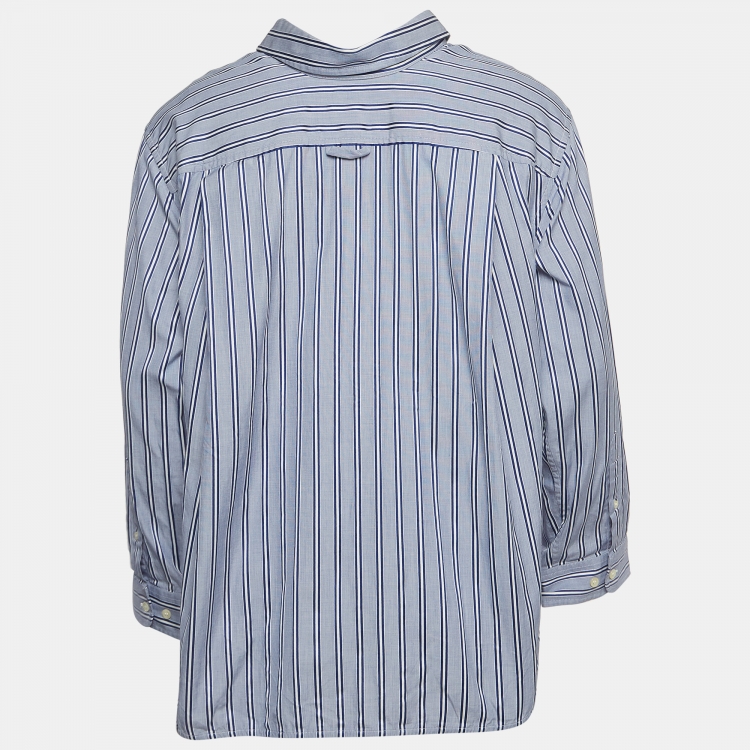 Pre Owned Balenciaga Blue Striped Cotton Button Front Shirt L