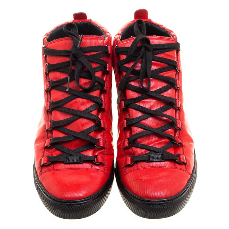Pre Owned Balenciaga Red Embossed Nubuck Arena High Top Sneakers Size 44