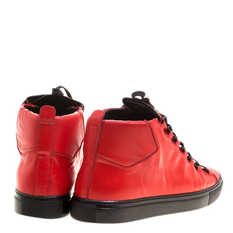 Pre Owned Balenciaga Red Embossed Nubuck Arena High Top Sneakers Size 44