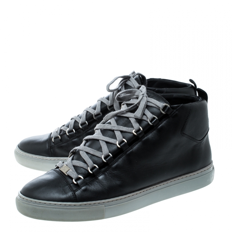 Pre Owned Balenciaga Black Leather Arena High Top Sneakers Size 45