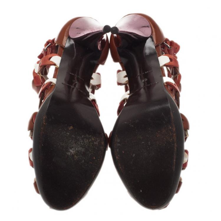 Pre Owned Balenciaga Brown Leather Cage Ankle Booties Size 38