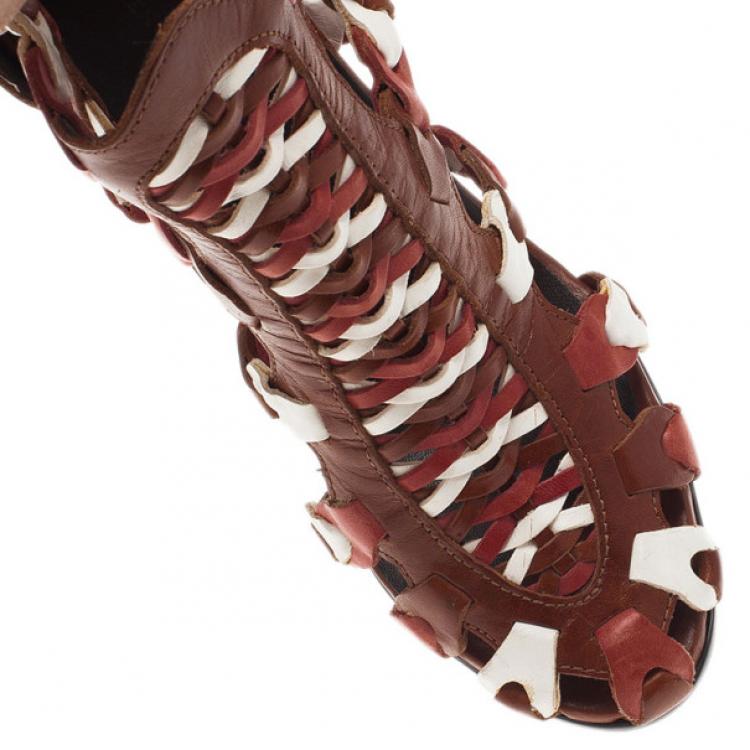 Pre Owned Balenciaga Brown Leather Cage Ankle Booties Size 38