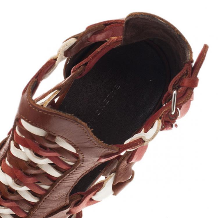 Pre Owned Balenciaga Brown Leather Cage Ankle Booties Size 38