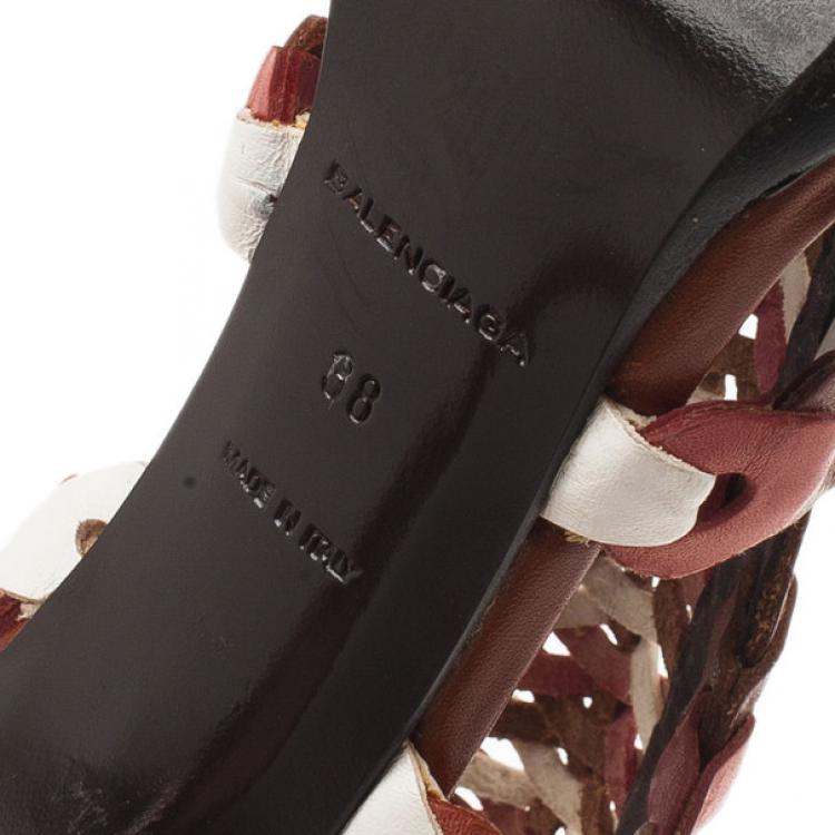 Pre Owned Balenciaga Brown Leather Cage Ankle Booties Size 38