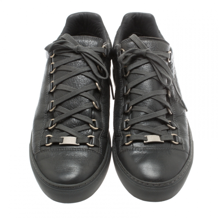 Pre Owned Balenciaga Grey Leather Arena Low Top Sneakers Size 41