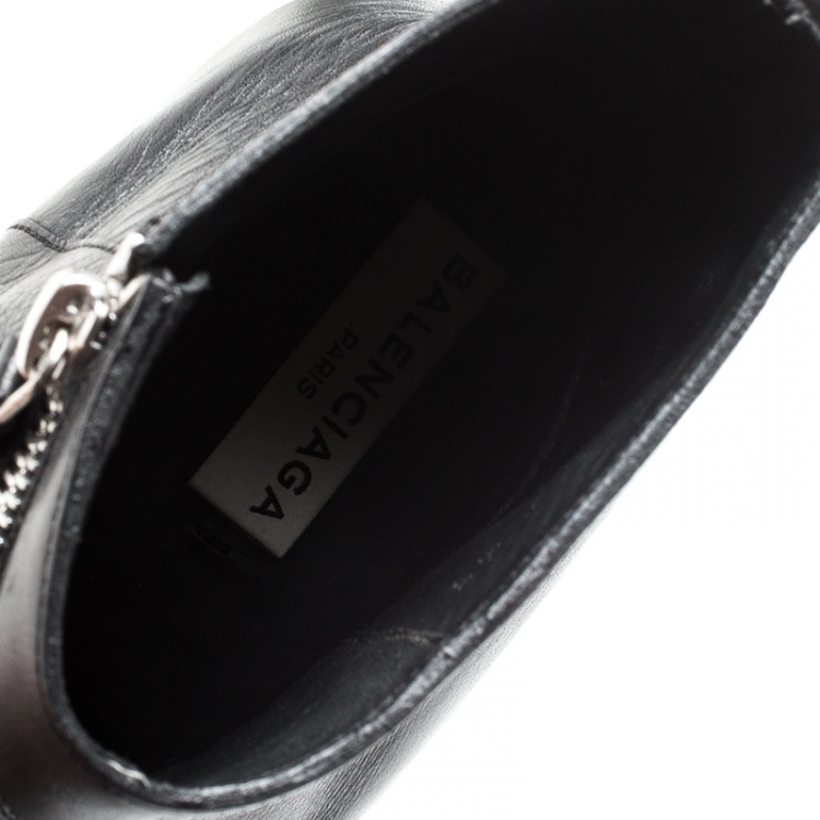 Pre Owned Balenciaga Black Leather Asymmetric Zip Ankle Boots Size 43