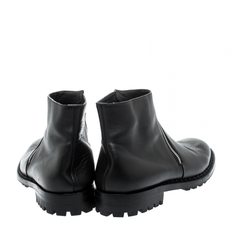 Pre Owned Balenciaga Black Leather Asymmetric Zip Ankle Boots Size 43