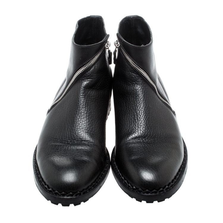 Pre Owned Balenciaga Black Leather Asymmetric Zip Ankle Boots Size 43