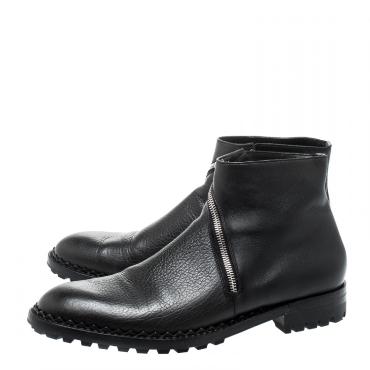 Pre Owned Balenciaga Black Leather Asymmetric Zip Ankle Boots Size 43