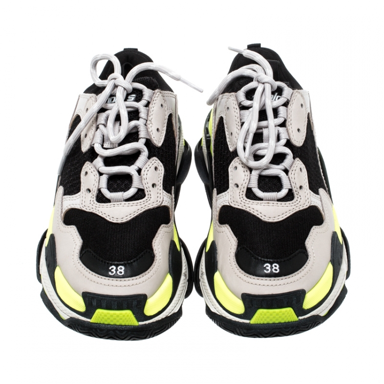 Pre Owned Balenciaga Multicolor Mesh And Leather Triple S Platform Sneakers Size 38