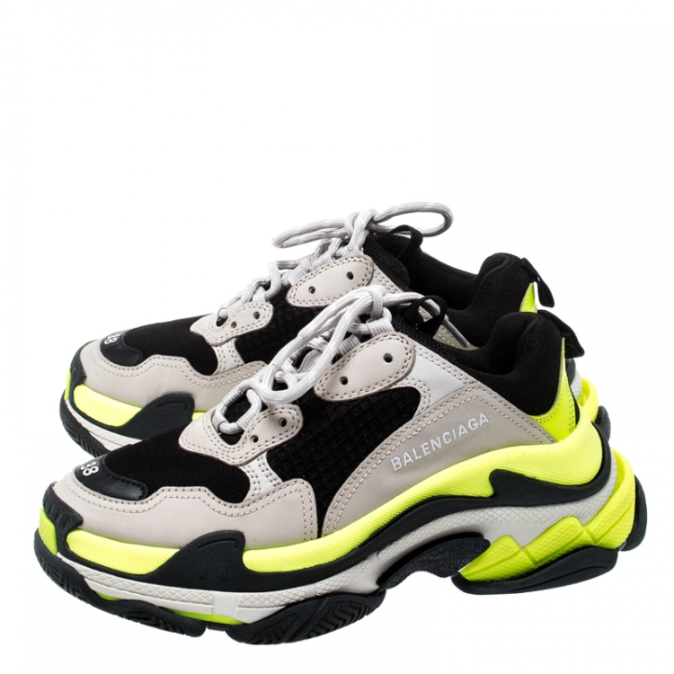 Pre Owned Balenciaga Multicolor Mesh And Leather Triple S Platform Sneakers Size 38