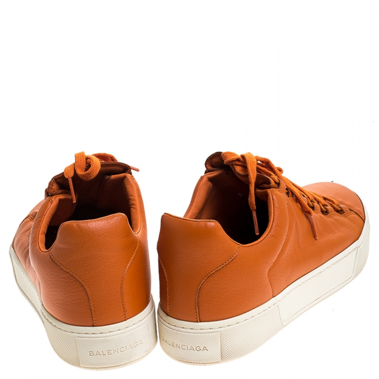 Pre Owned Balenciaga Orange Leather Lace Up Hi Top Sneakers Size 43