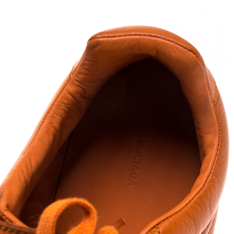 Pre Owned Balenciaga Orange Leather Lace Up Hi Top Sneakers Size 43