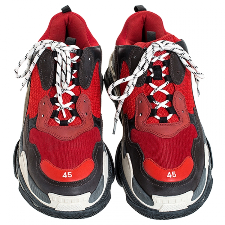 Pre Owned Balenciaga Multicolor Mesh, Nubuck And Leather Triple S Platform Sneakers Size 45