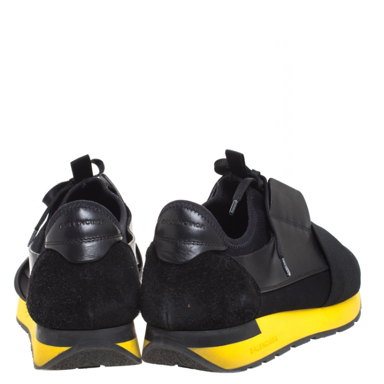 Pre Owned Balenciaga Black Leather, Mesh And Suede Race Runners Sneakers Size 41