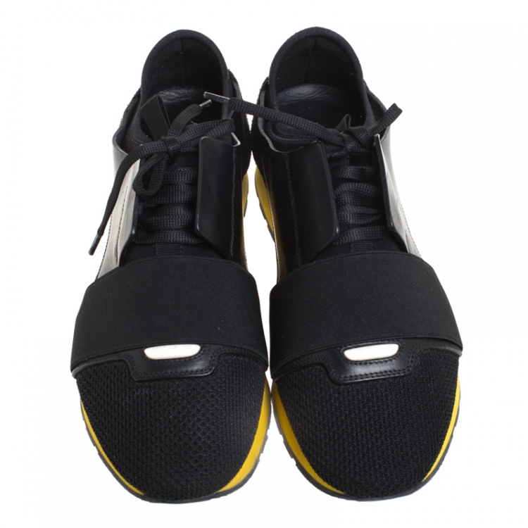 Pre Owned Balenciaga Black Leather, Mesh And Suede Race Runners Sneakers Size 41
