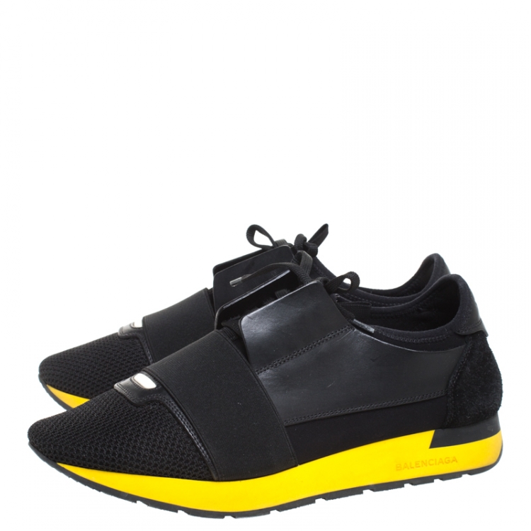 Pre Owned Balenciaga Black Leather, Mesh And Suede Race Runners Sneakers Size 41