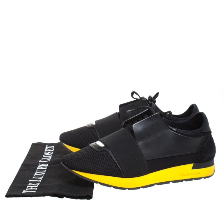 Pre Owned Balenciaga Black Leather, Mesh And Suede Race Runners Sneakers Size 41