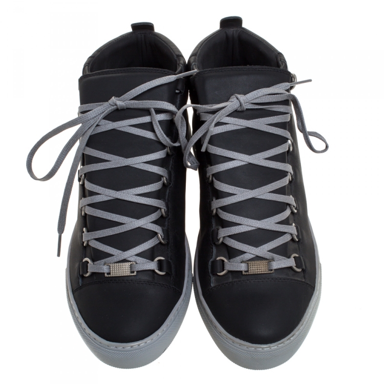 Pre Owned Balenciaga Grey Leather Arena Mid Top Sneakers Size 41
