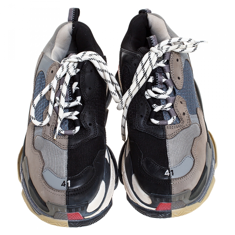 Pre Owned Balenciaga Grey/Black Mesh And Leather Triple S Low Top Sneakers Size 41