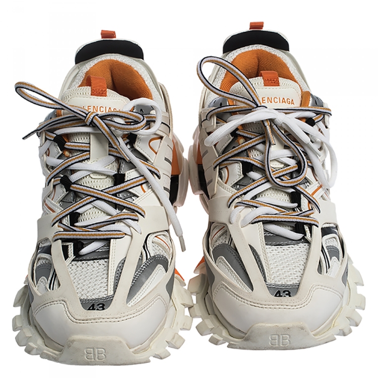 مملوكة مسبقًا Balenciaga White/Orange Mesh Fabric and Leather Track Lace Up Sneakers Size 43