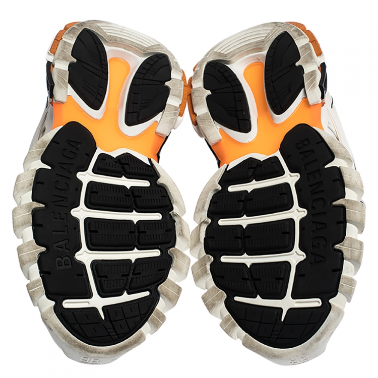 مملوكة مسبقًا Balenciaga White/Orange Mesh Fabric and Leather Track Lace Up Sneakers Size 43