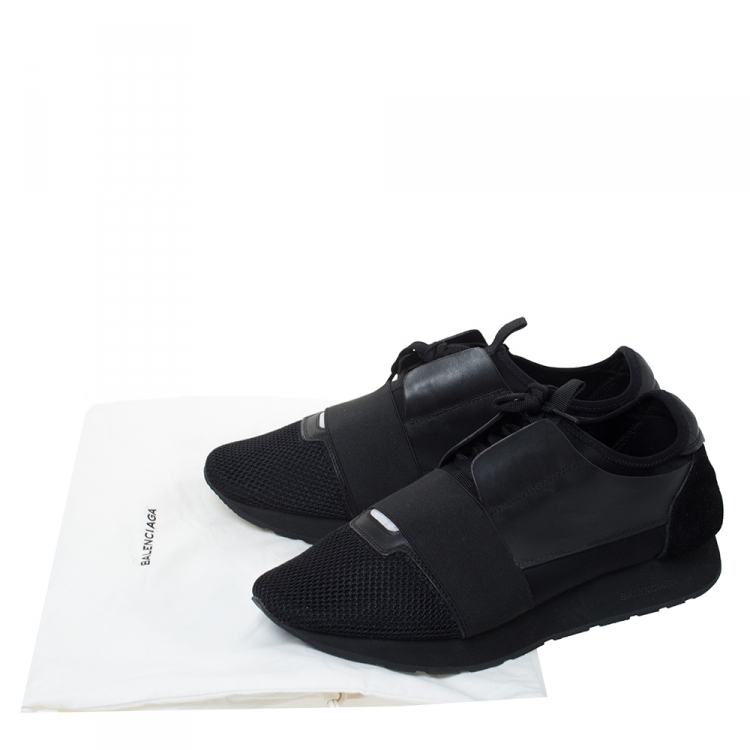 Pre Owned Balenciaga Black Leather, Suede And Mesh  Race Runner Sneakers Size 42