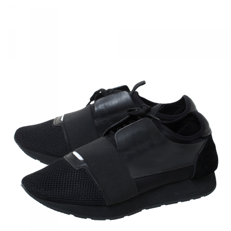 Pre Owned Balenciaga Black Leather, Suede And Mesh  Race Runner Sneakers Size 42