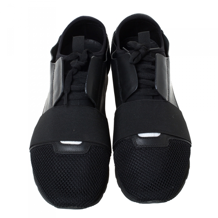 Pre Owned Balenciaga Black Leather, Suede And Mesh  Race Runner Sneakers Size 42