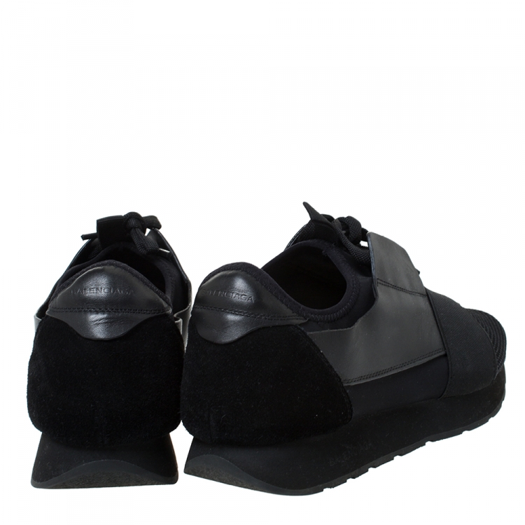 Pre Owned Balenciaga Black Leather, Suede And Mesh  Race Runner Sneakers Size 42