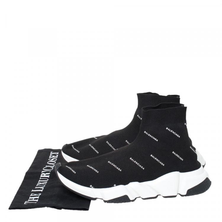 Pre Owned Balenciaga Black Knit Fabric Speed Logo Sneakers Size 40