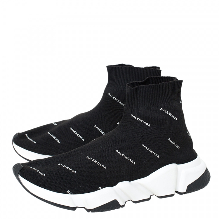 Pre Owned Balenciaga Black Knit Fabric Speed Logo Sneakers Size 40