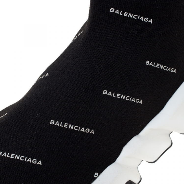 Pre Owned Balenciaga Black Knit Fabric Speed Logo Sneakers Size 40