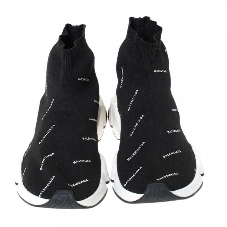 Pre Owned Balenciaga Black Knit Fabric Speed Logo Sneakers Size 40