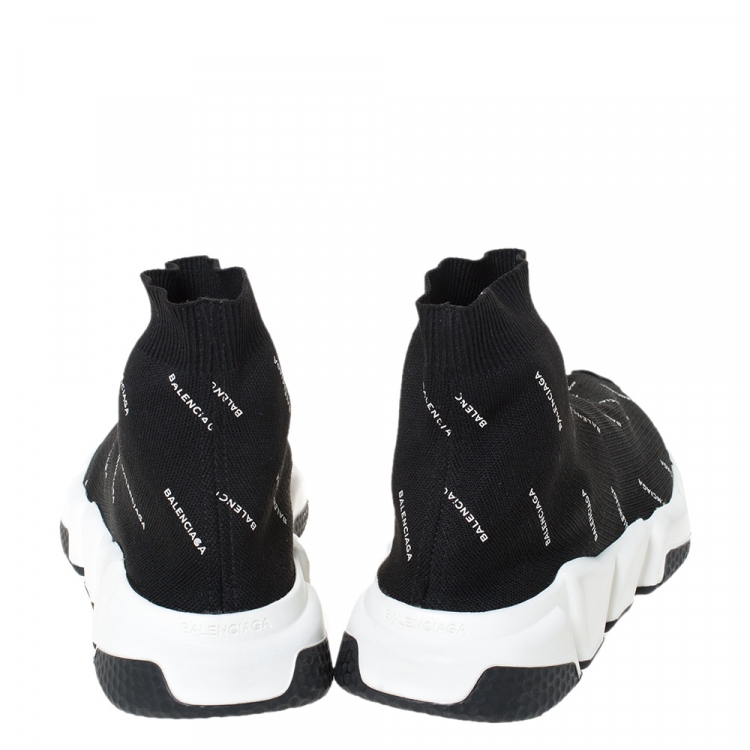 Pre Owned Balenciaga Black Knit Fabric Speed Logo Sneakers Size 40