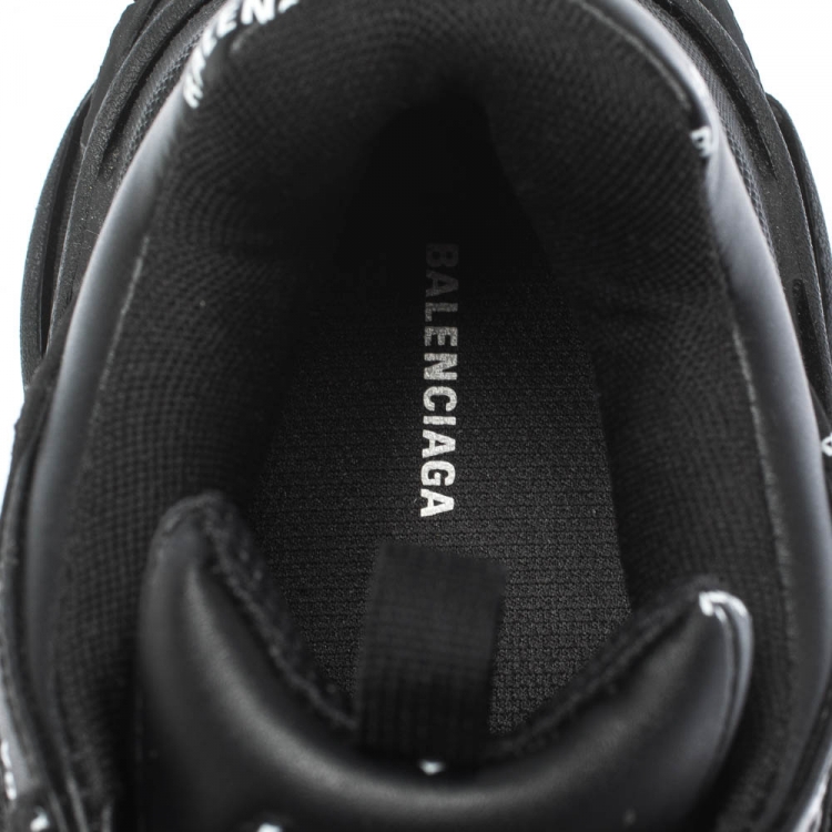 مملوكة مسبقًا Balenciaga Black Leather And Nubuck Allover Logo Triple S Platform Sneakers Size 41