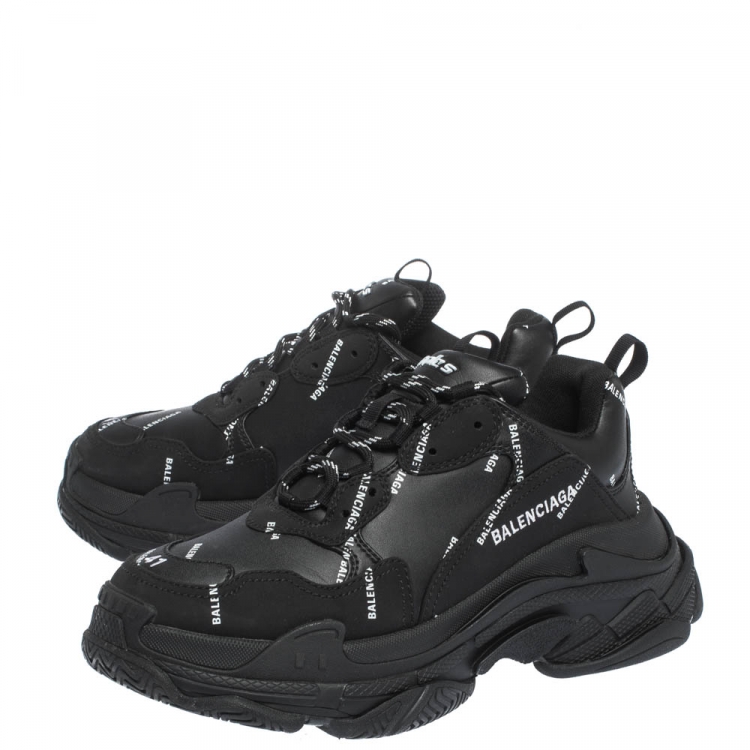 مملوكة مسبقًا Balenciaga Black Leather And Nubuck Allover Logo Triple S Platform Sneakers Size 41