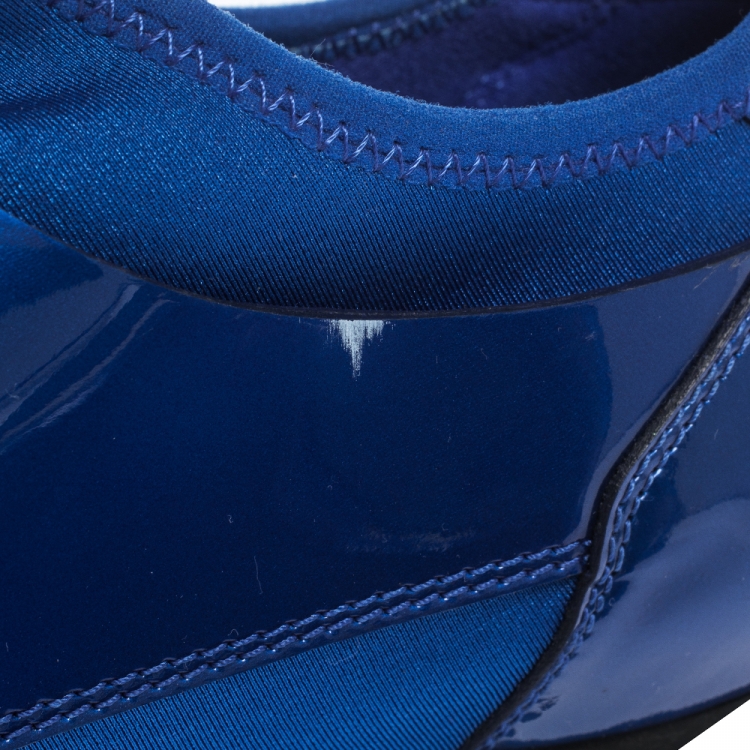 Pre Owned Balenciaga Blue/Black Leather And Mesh Race Runners Sneakers Size 40