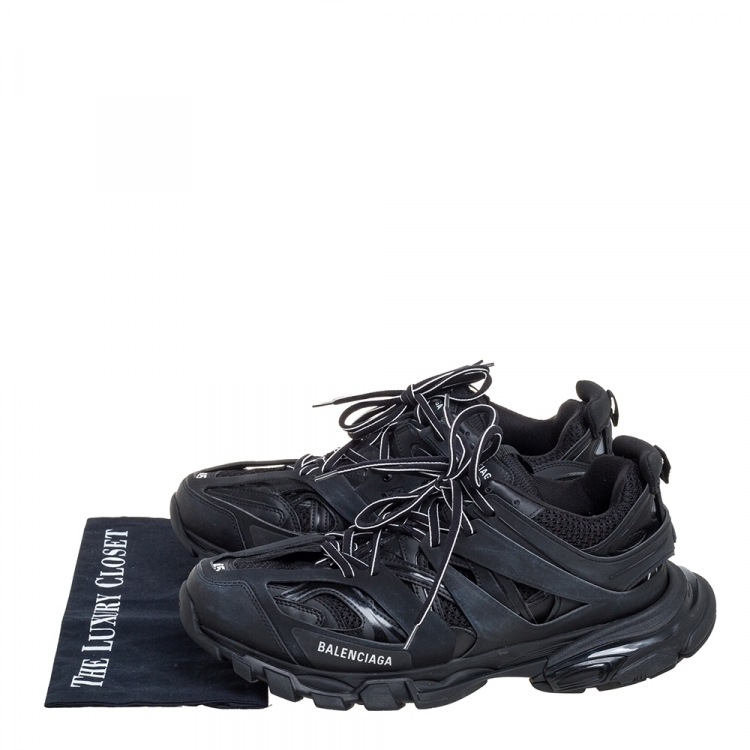 Pre Owned Balenciaga Black Leather And Mesh Track Lace Up Sneakers Size 45