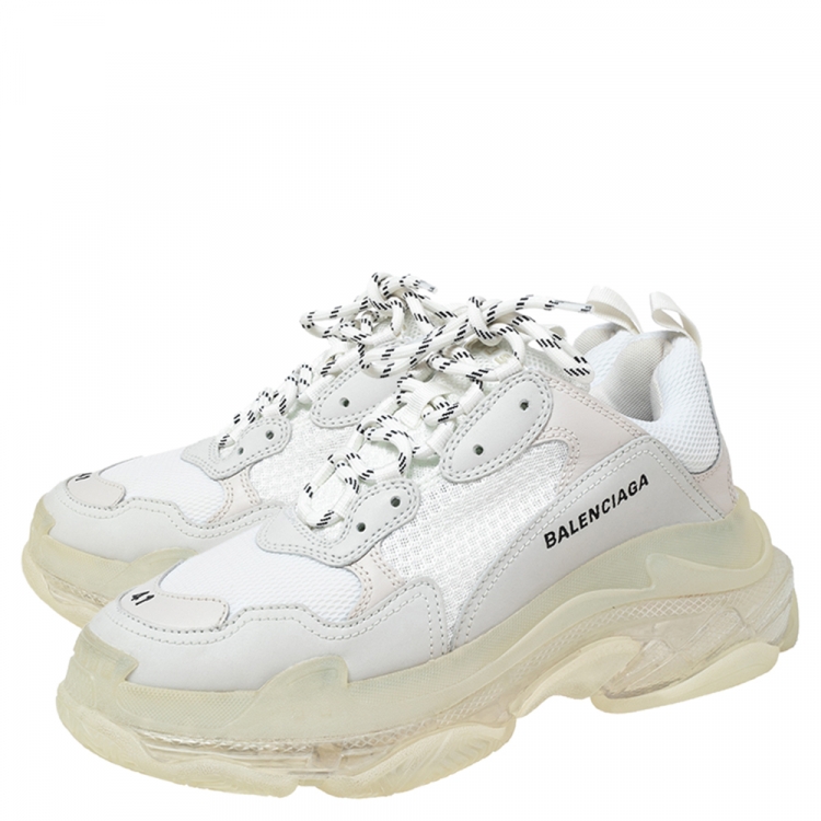 مملوكة مسبقًا Balenciaga White Mesh and Leather Triple S Sneakers Size 41