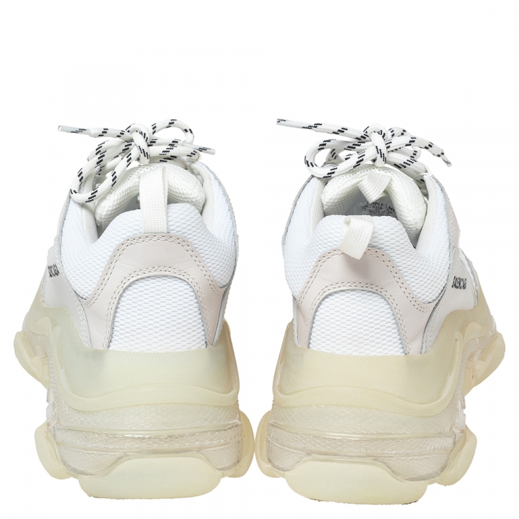 مملوكة مسبقًا Balenciaga White Mesh and Leather Triple S Sneakers Size 41