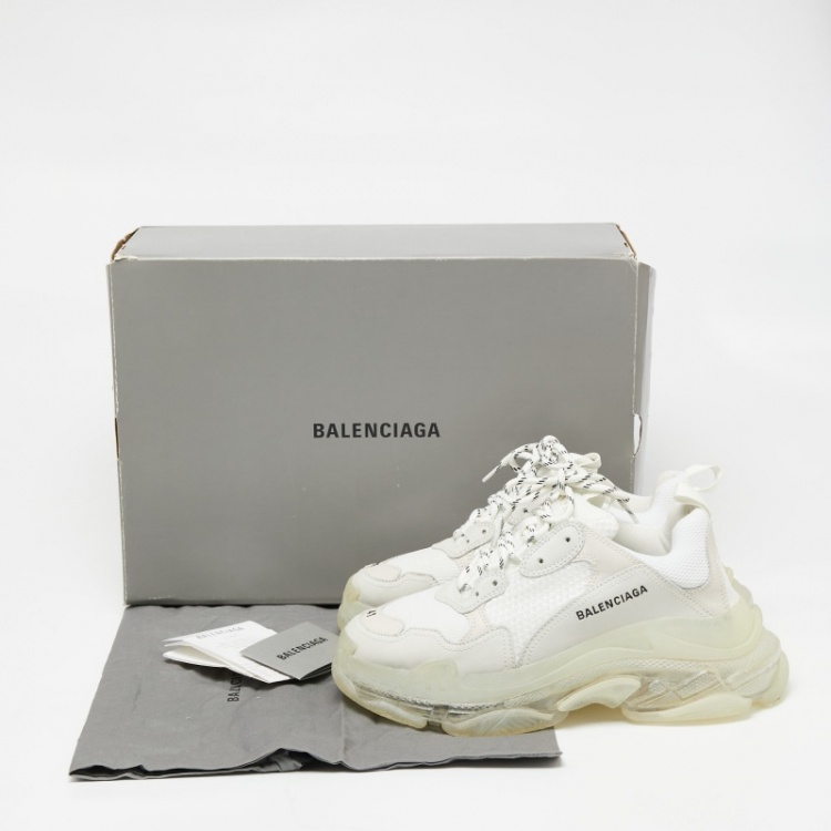 مملوكة مسبقًا Balenciaga White Mesh and Leather Triple S Sneakers Size 41