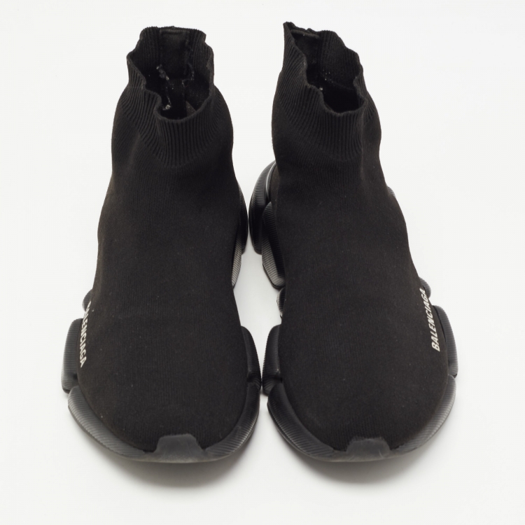 Pre Owned Balenciaga Black Knit Fabric Speed Trainer Sneakers Size 38