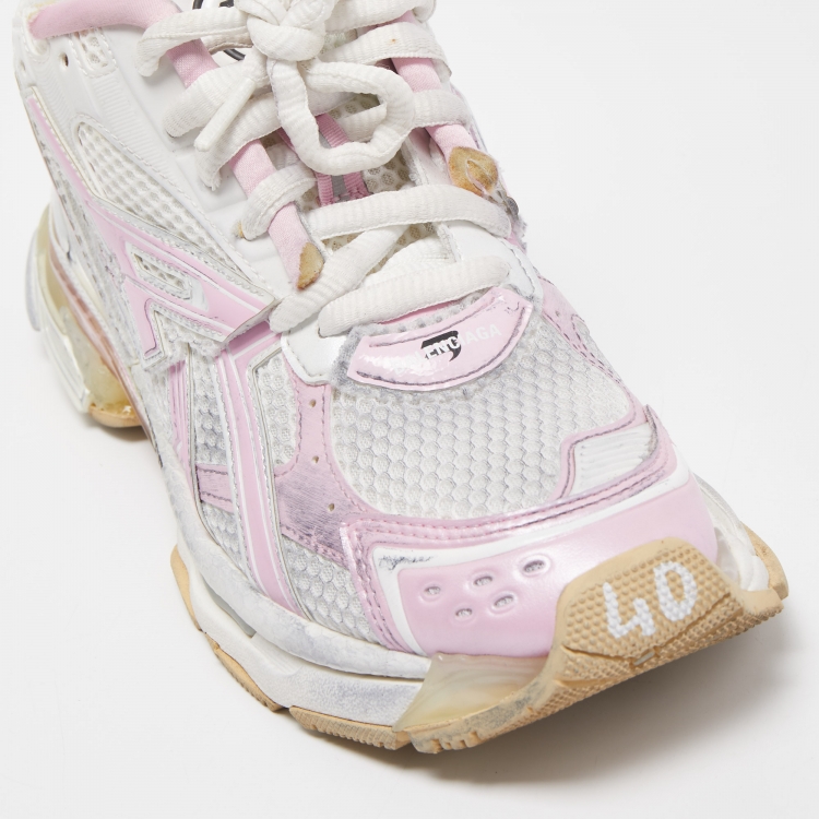 Pre Owned Balenciaga White/Pink Fabric and Leather Runner Sneakers Size 40  