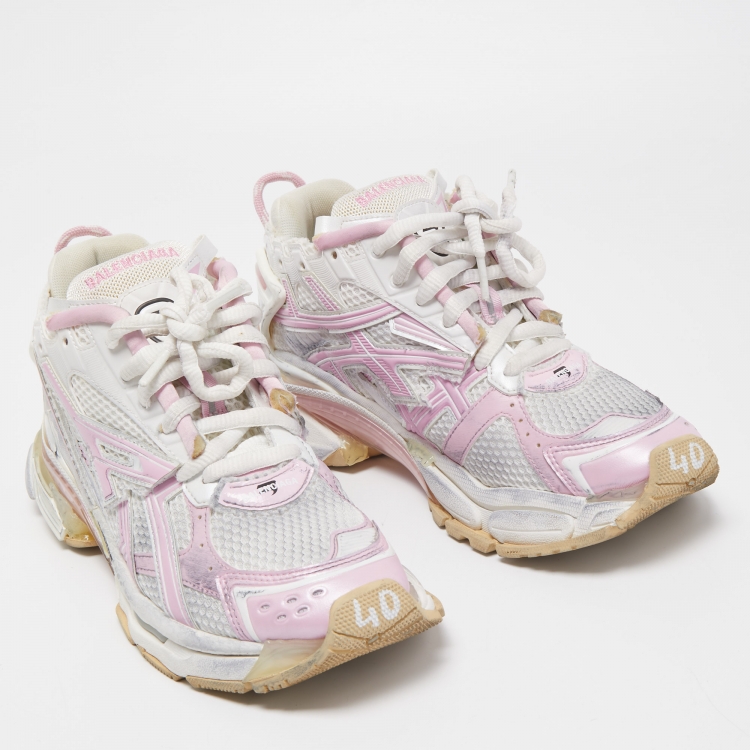 Pre Owned Balenciaga White/Pink Fabric and Leather Runner Sneakers Size 40  