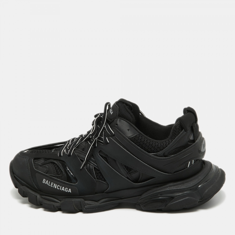 Pre Owned Balenciaga Black Fabric and Faux Leather Track Sneakers Size 44